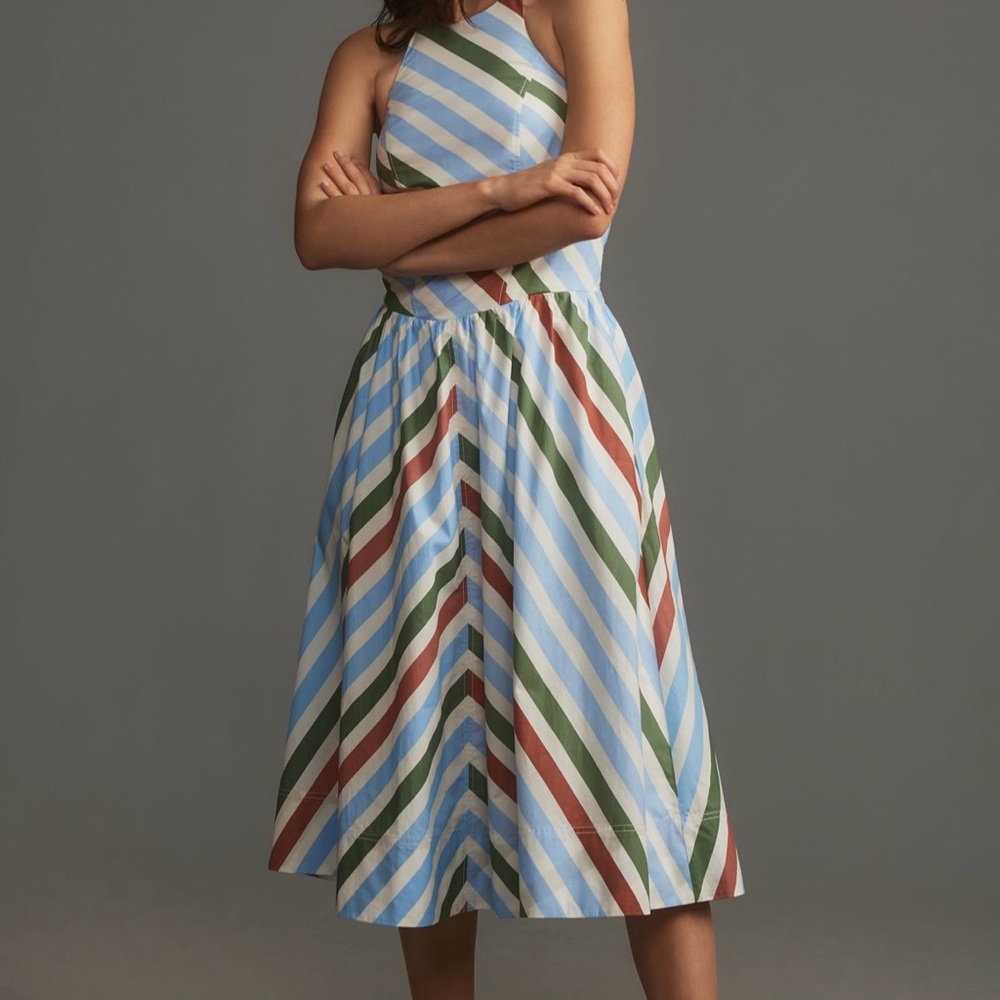 Maeve for Anthropologie Halter Striped Midi Sundress